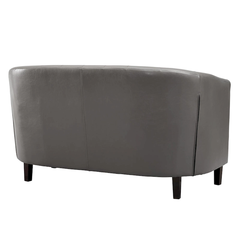 Midcentury Modern Button Tufted Faux Leather Barrel Loveseat - Comfy Tub Loveseat Sofa