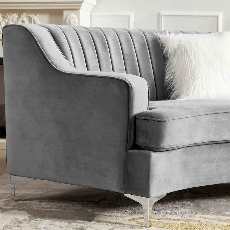 Tufted Velvet Sofa Curved Couch with Pillows
