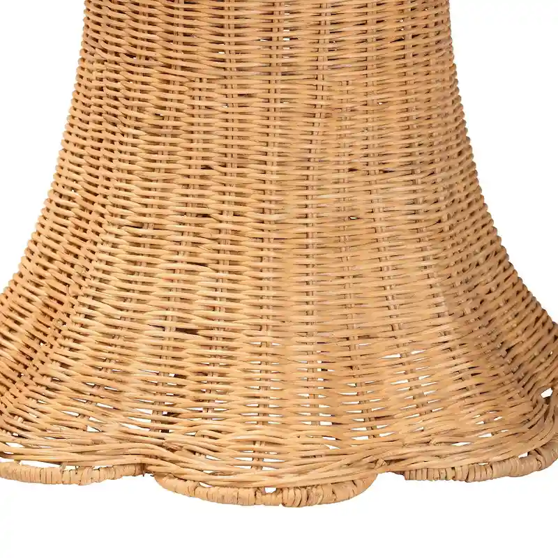 Round Rattan Side Table with Scalloped Pedestal Base