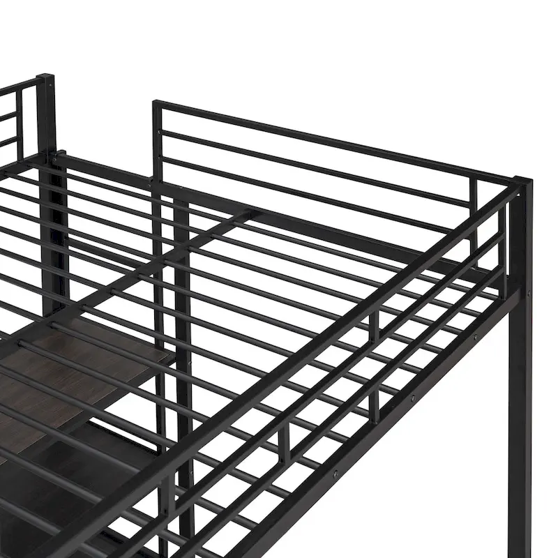 Metal Loft Bed with 3 Shelves and Ladder