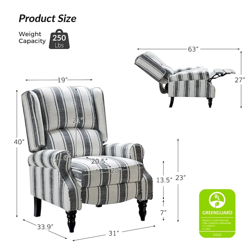 Olympus Upholstered Classic Manual Wingback Recliner with Solid Wood Legs by HULALA HOME