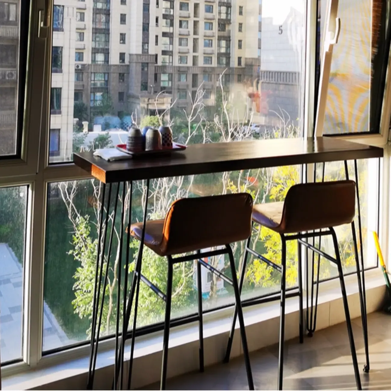 Modern Cocoa Wooden Steel Hairpin Legs Bar Tables