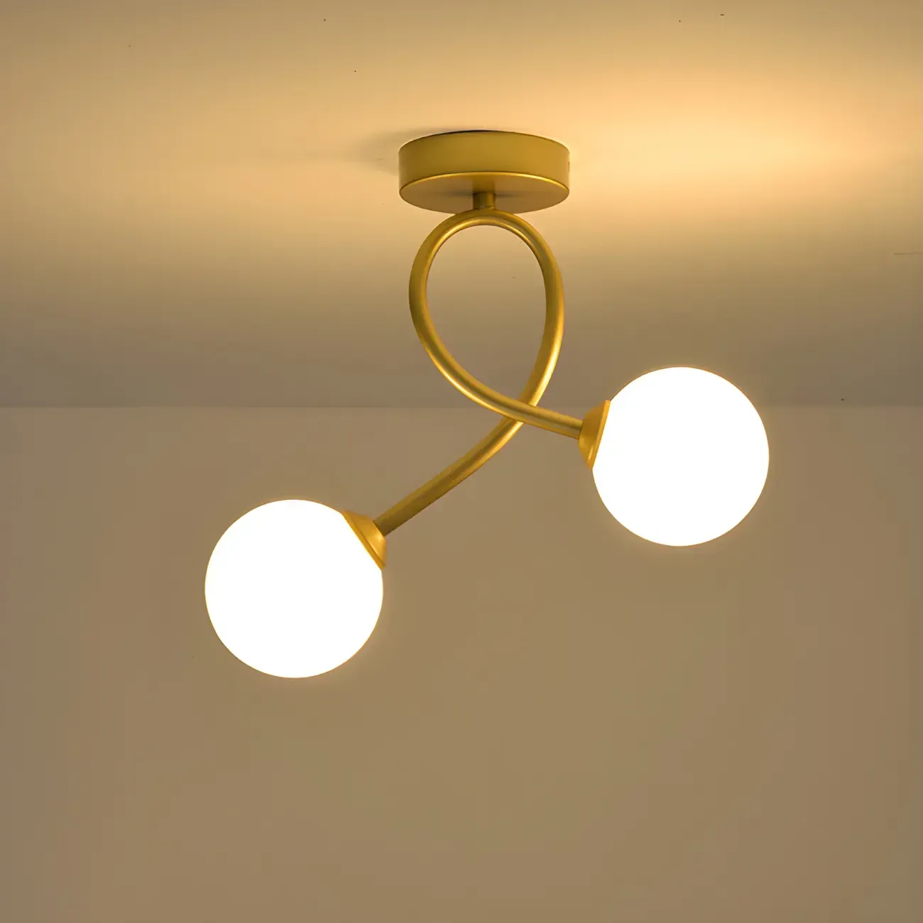 Hallway Dual Globe Glass Semi Flush Ceiling Light