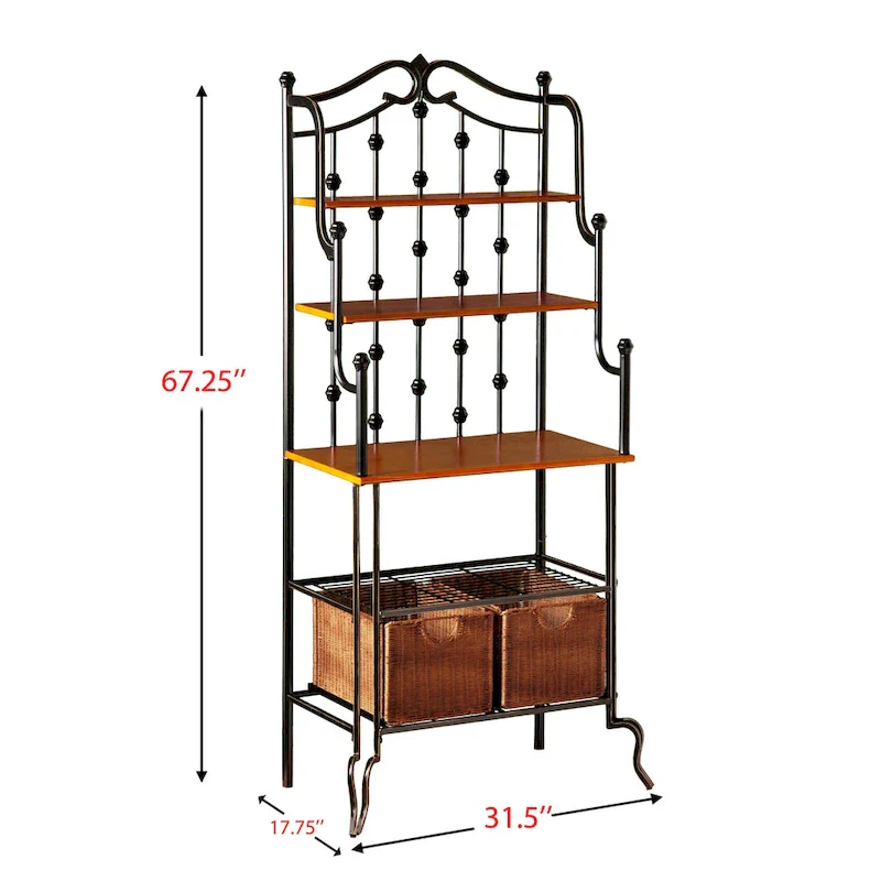 SEI Furniture Docherty Black Baker's Rack with Rattan Baskets