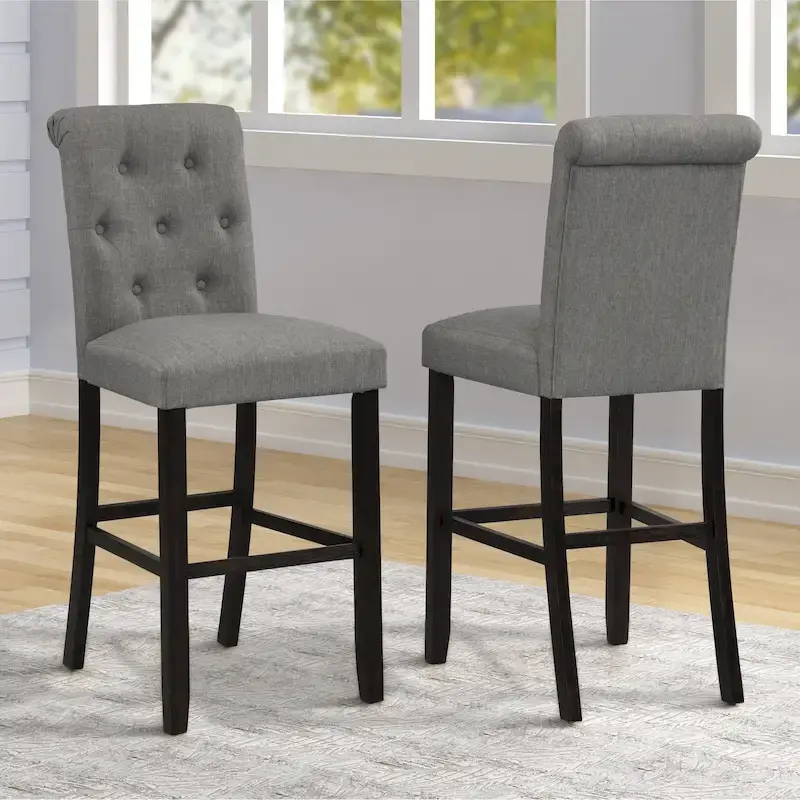 Roundhill Furniture Leviton Solid Wood Tufted Asons Barstool, Set of 2