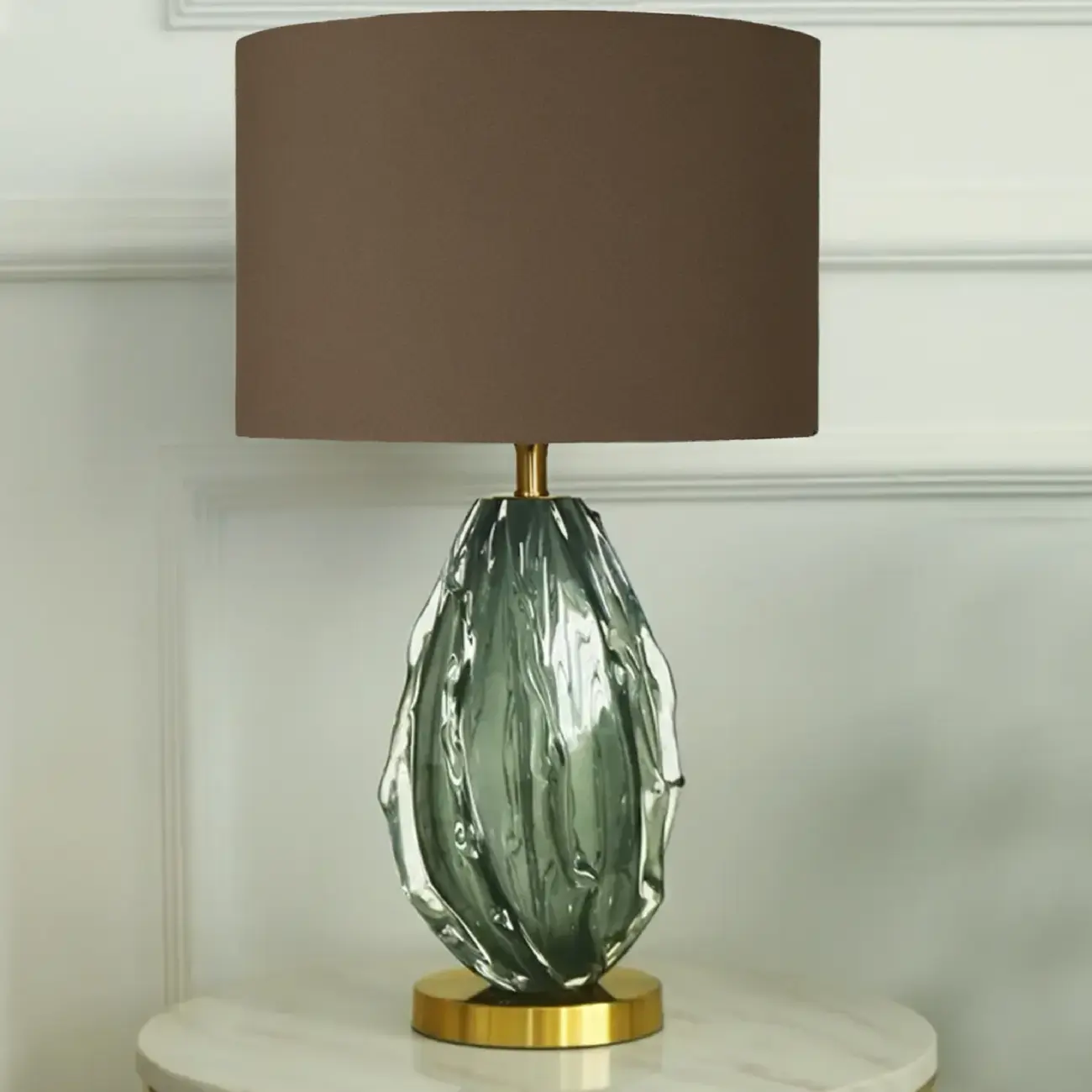Modern Green Glass Table Lamp with Fabric Shape