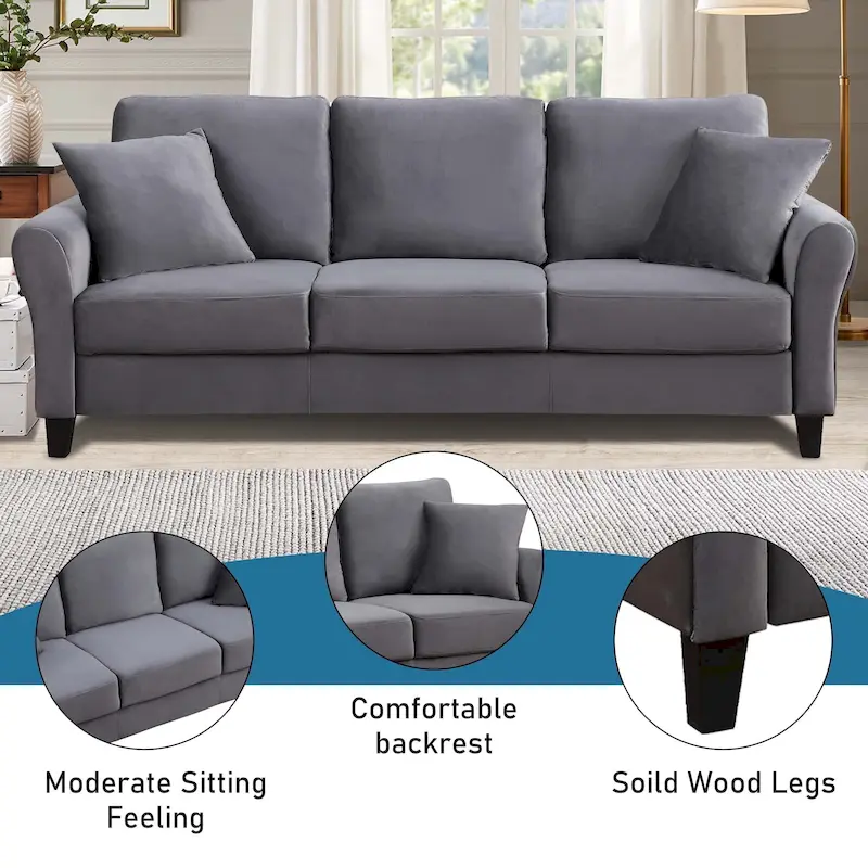 Aukfa Upholstered 3 Seater Sofa Couch with 2 Pillows