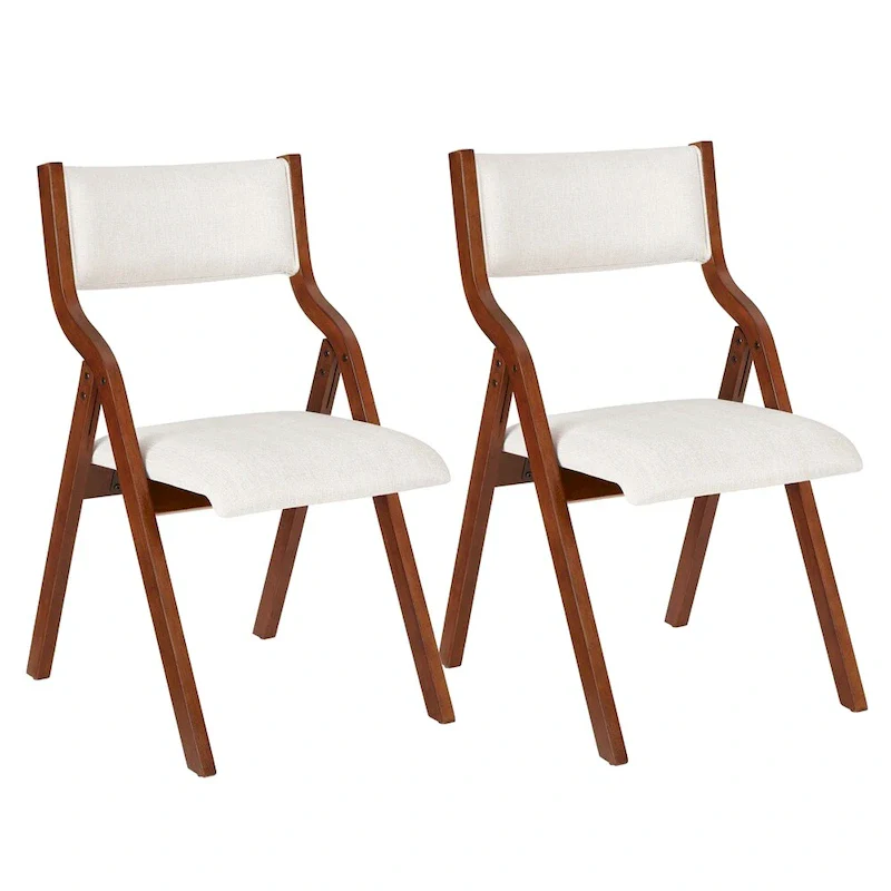 Upholstered Folding Dining Chair with Wood Legs (Set Of 2)