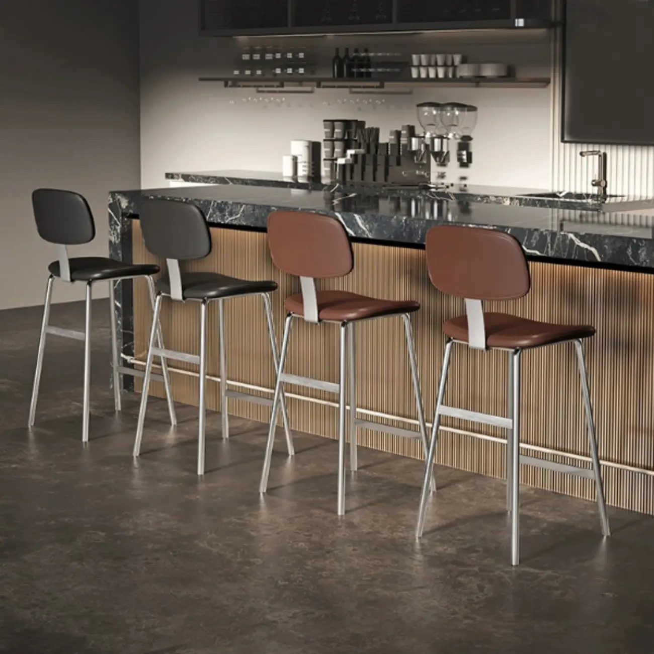 Industrial Faux Leather Metal Frame Bar Stools with Backs