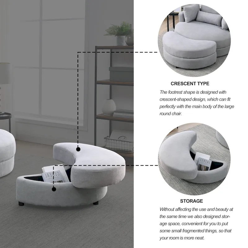 Welike Swivel Accent Barrel Modern Grey Sofa Lounge Club Big Round Chair with Storage Ottoman