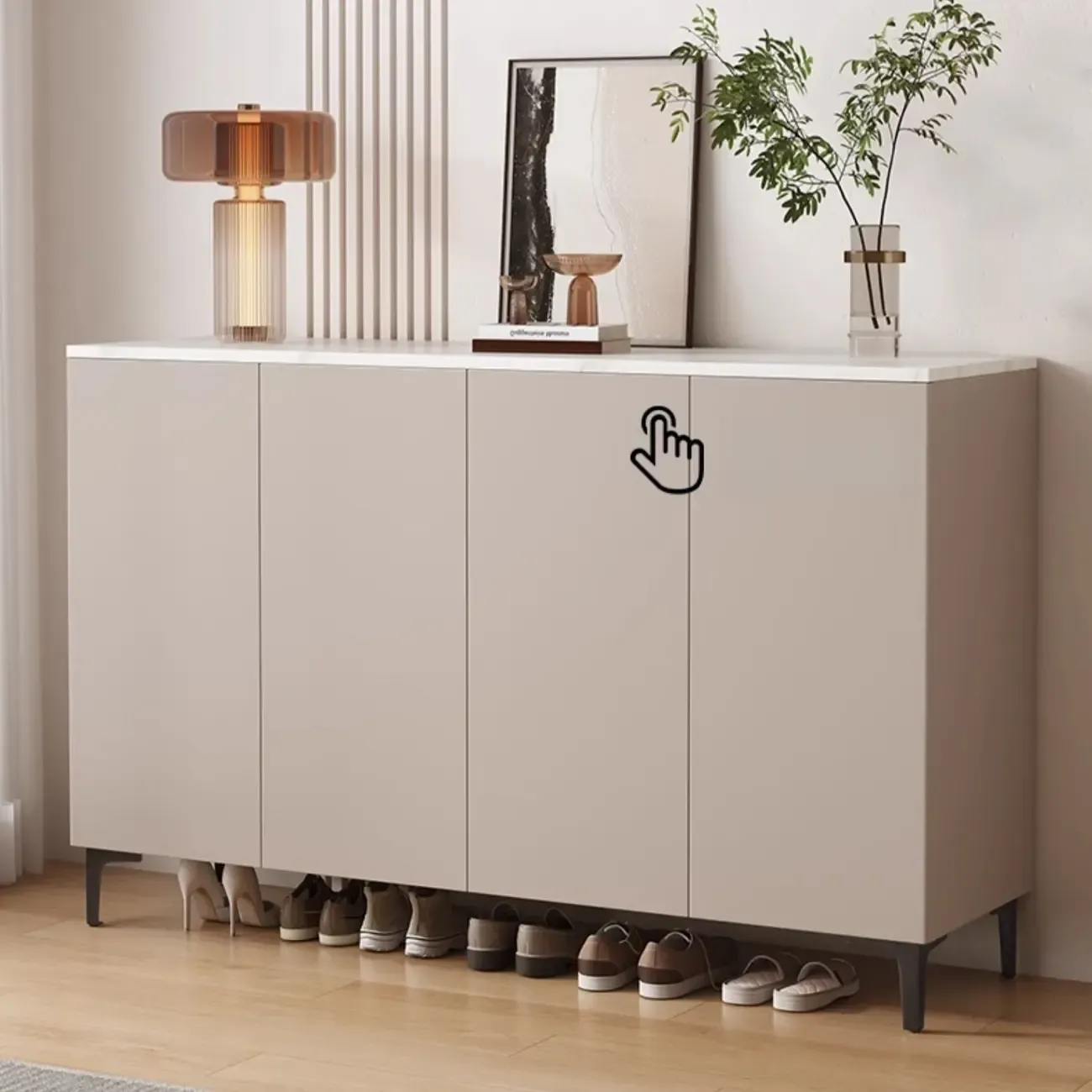5-Tier Compact Modern Off-White Entryway Shoe Cabinet
