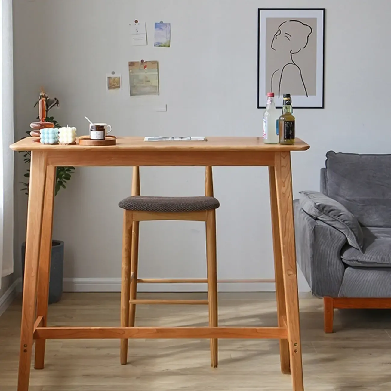 Rustic Soild Wood Dining Bar Table with Trestle Legs for Modern Home