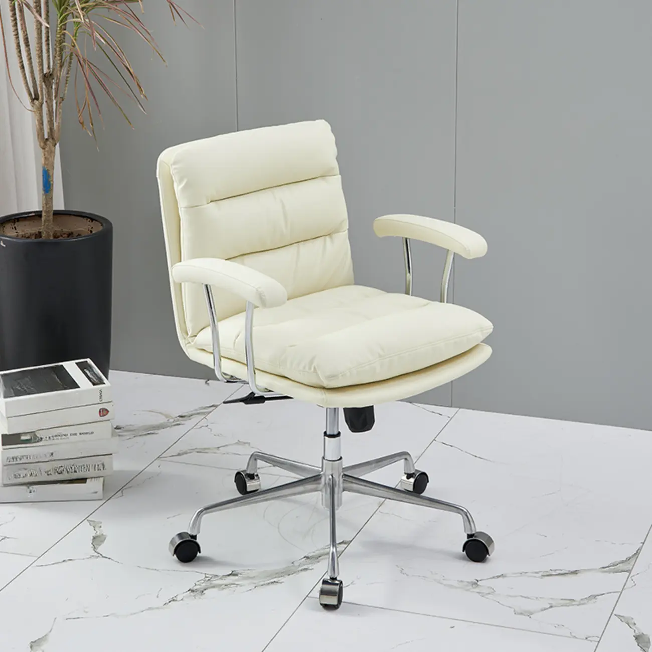 Modern Brown Leather Swivel Office Chair