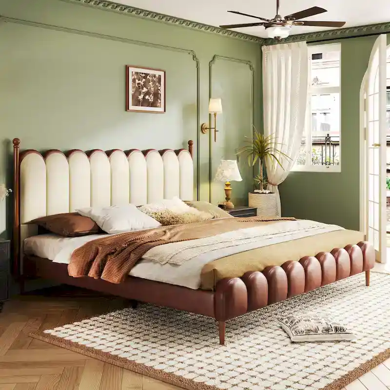 Christopher Knight Home - Leather Upholstered Bed with Headboard & Footboard, Solid Wood Slats & Legs, No Box Spring Needed