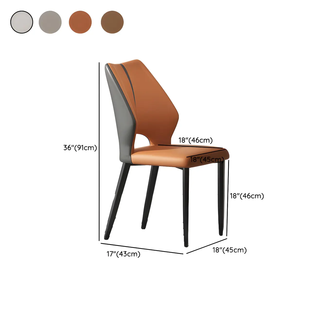 Curved Back Faux Leather Brown Side Dining Chair