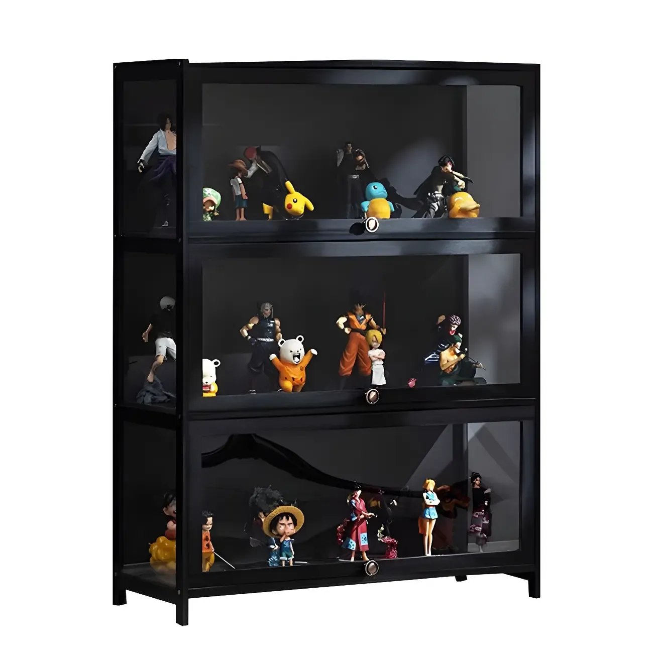 Elegant Black Bamboo Clear Figure Display Cabinet