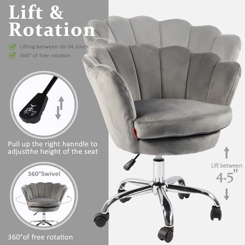 VANITII Accent Chair Swivel Vanity Chair Office Desk Chair With Wheels Modern Height Adjustable Pink/Grey/White