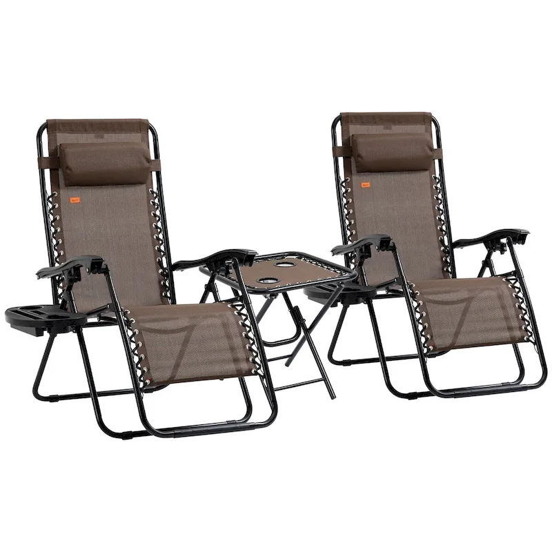 Gravity Chair Set with Side Table, Folding Reclining Chair with Cupholders & Pillows, Adjustable Lounge Chair