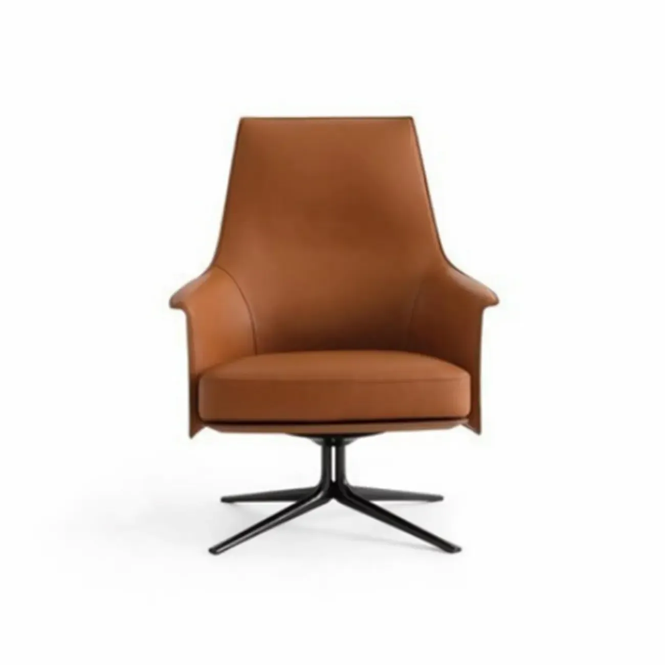 Modern Leather Flared Arm Armchair - Light Brown