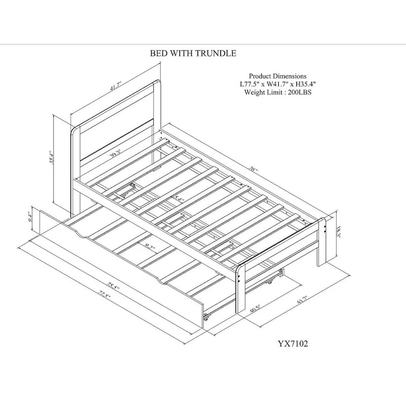 White Solid Wood Twin Bed with Trundle