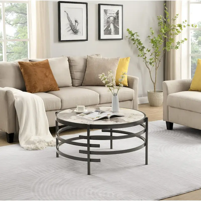 Modern Coffee Table With Sintered Stone Top and Sturdy Metal Frame