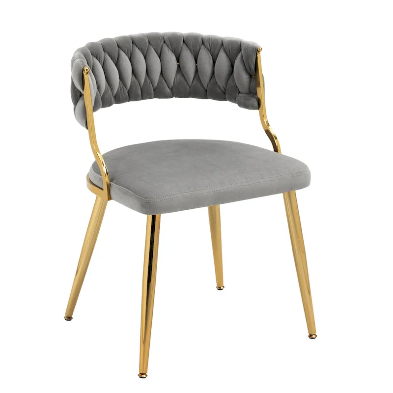 Set of 4 Velvet Dining Chair with Golden Metal Legs