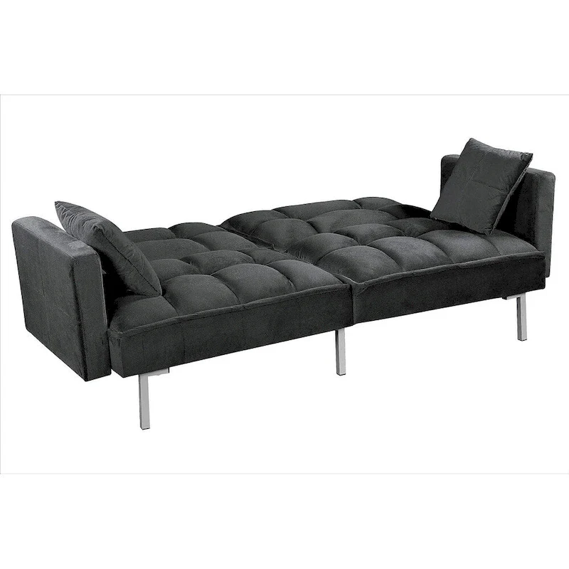 Regal Convertible Sleeper Sofa Bed Velvet Pull Out Couch with Mid-Century Style Tufted Design and Metal Legs