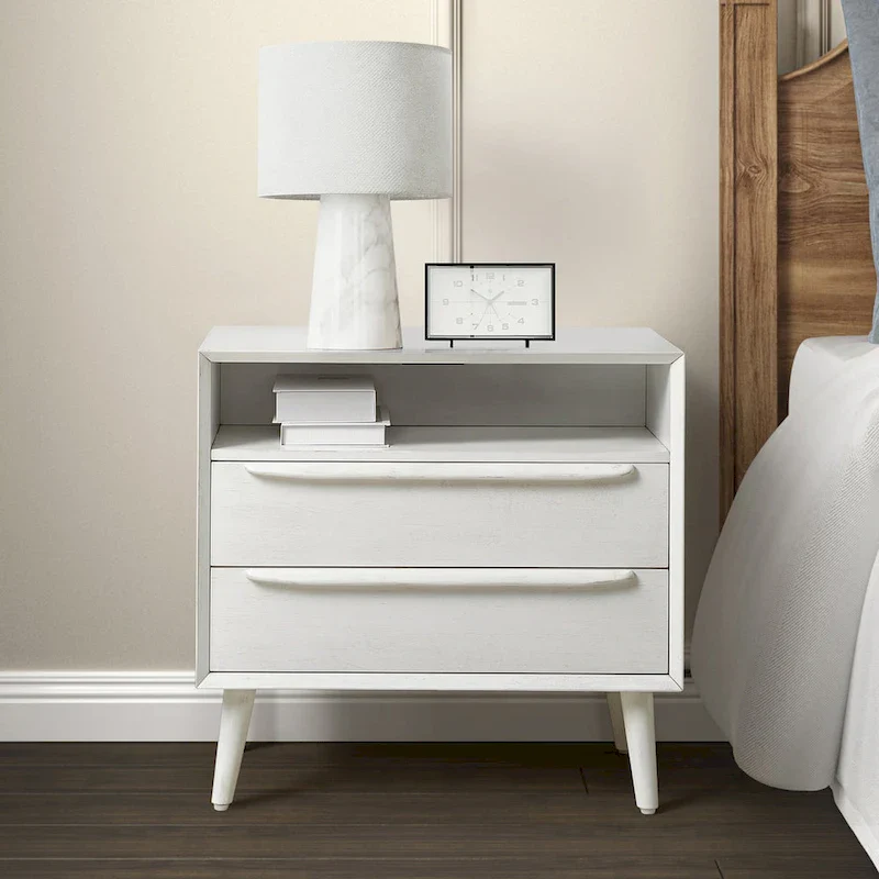 Mid-century Modern 2 - Drawer Nightstand with Built-In Outlets and USB