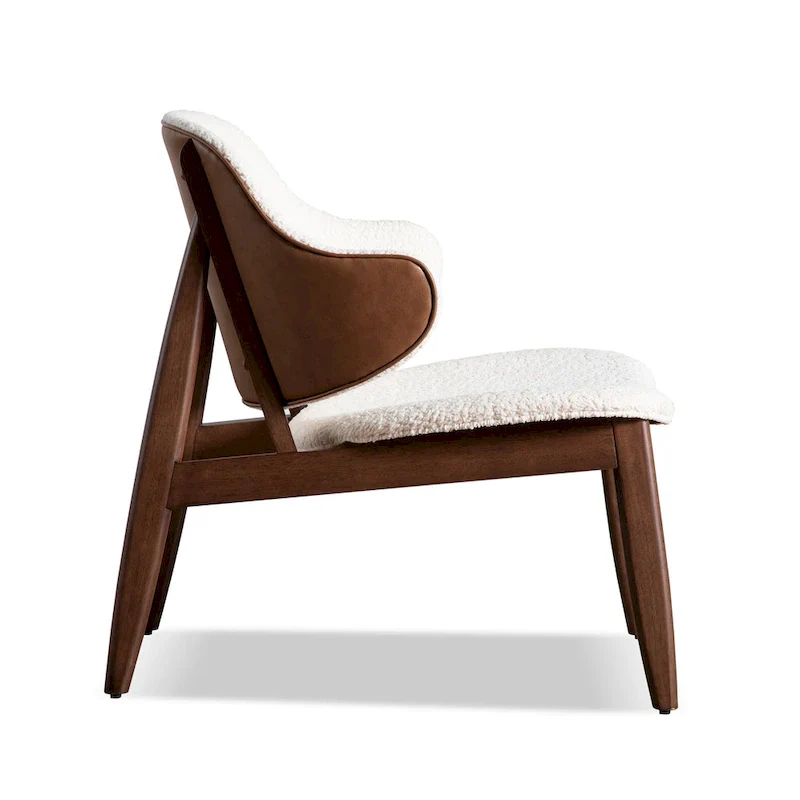 Mid-Century Modern Boucle Wingback Walnut Accent Chair