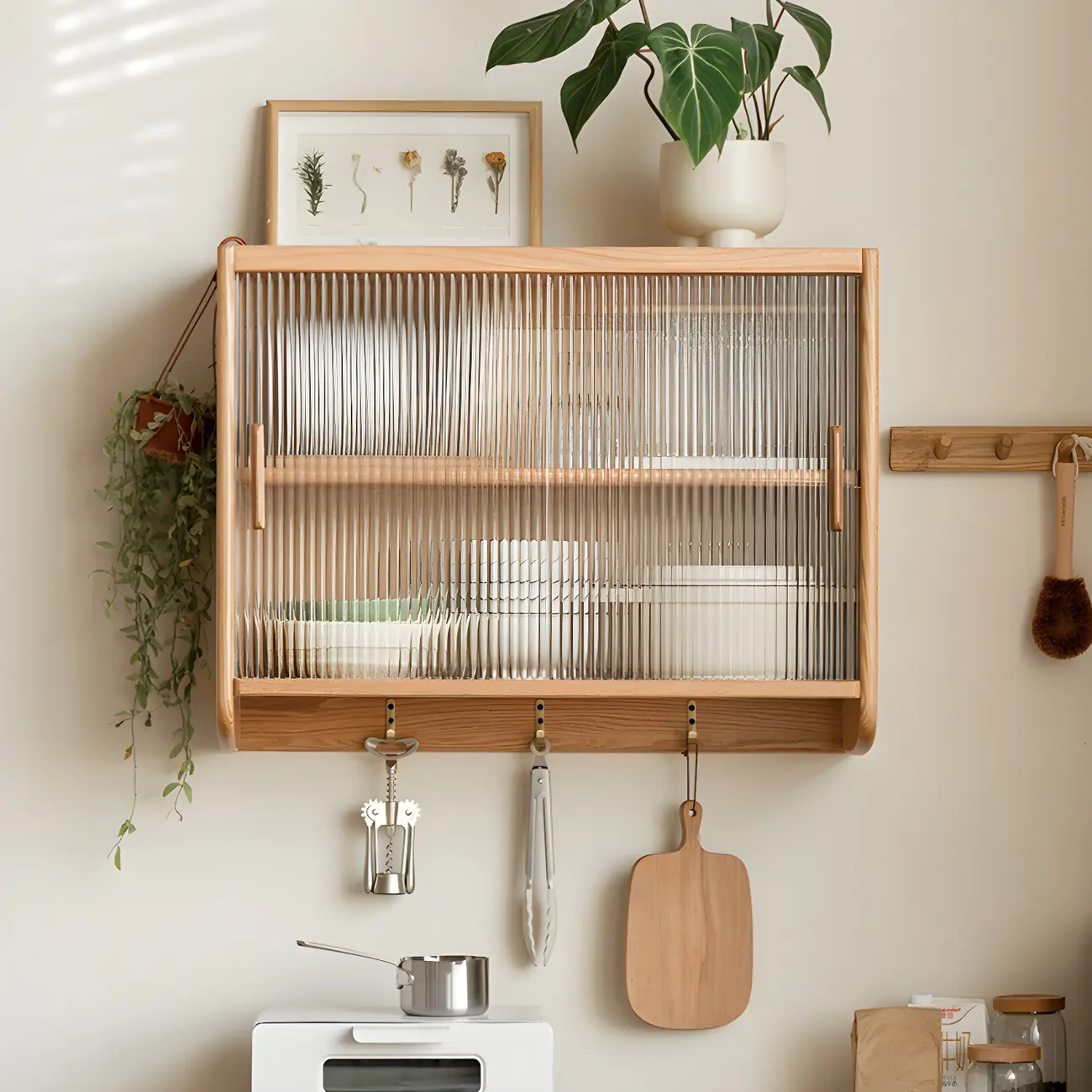 Brown Wooden Wall-Mounted Adjustable Shelves China Cabinet