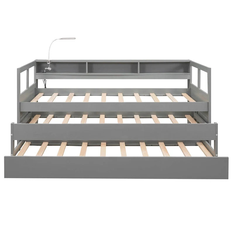 Twin XL Wood Daybed with 2 Trundles and USB Charging Design