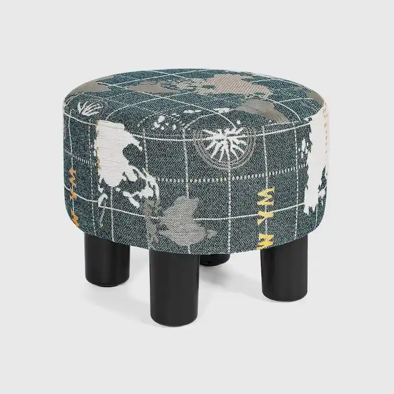 Adeco Round Ottoman Fabric Footrest Modern Padded Chair Footstool