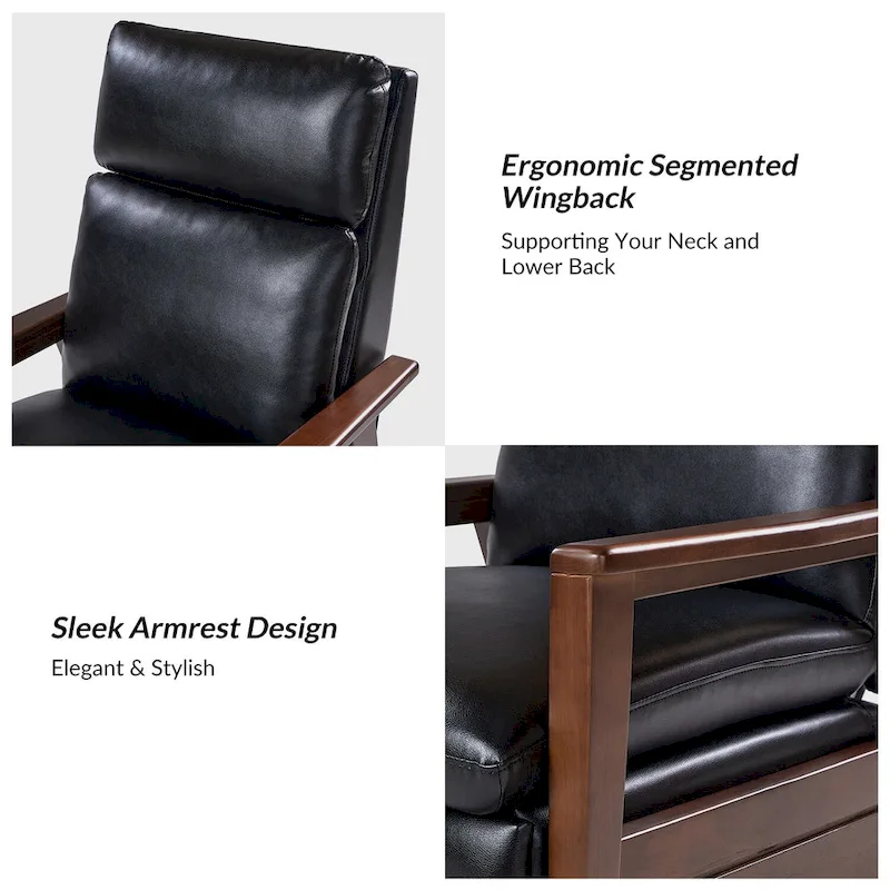 Patrick Mid-century Vegan Leather Solid Wood Recliner by HULALA HOME