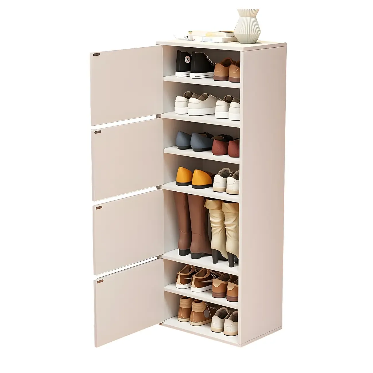 Modern White Tall Shoe Cabinet with Adjustable Shelves