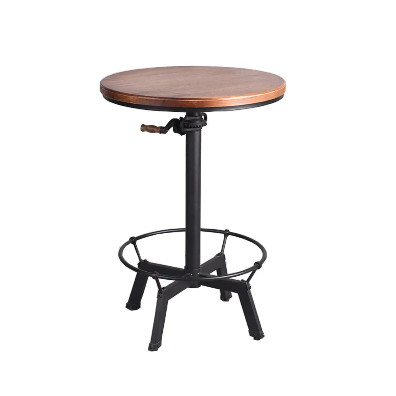 Adjustable Height Industrial Wood Iron Pedestal Bar Table