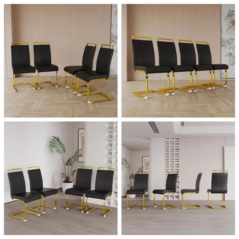 PU Leather High Back Upholstered Dining Chair w/ Metal Legs (Set of 4)