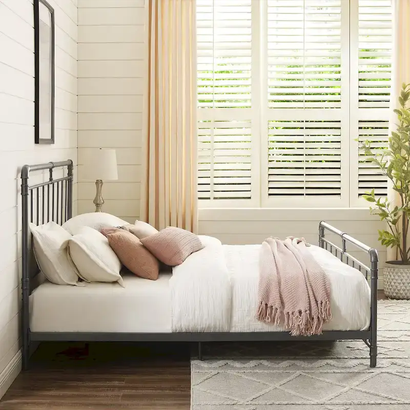 Retro Charcoal Black Metal Bed