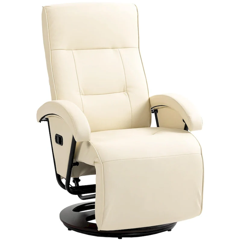 HOMCOM PU Recliner with Footrest, Lounge Chair with 135 Adjustable Backrest, Swivel Wood Base