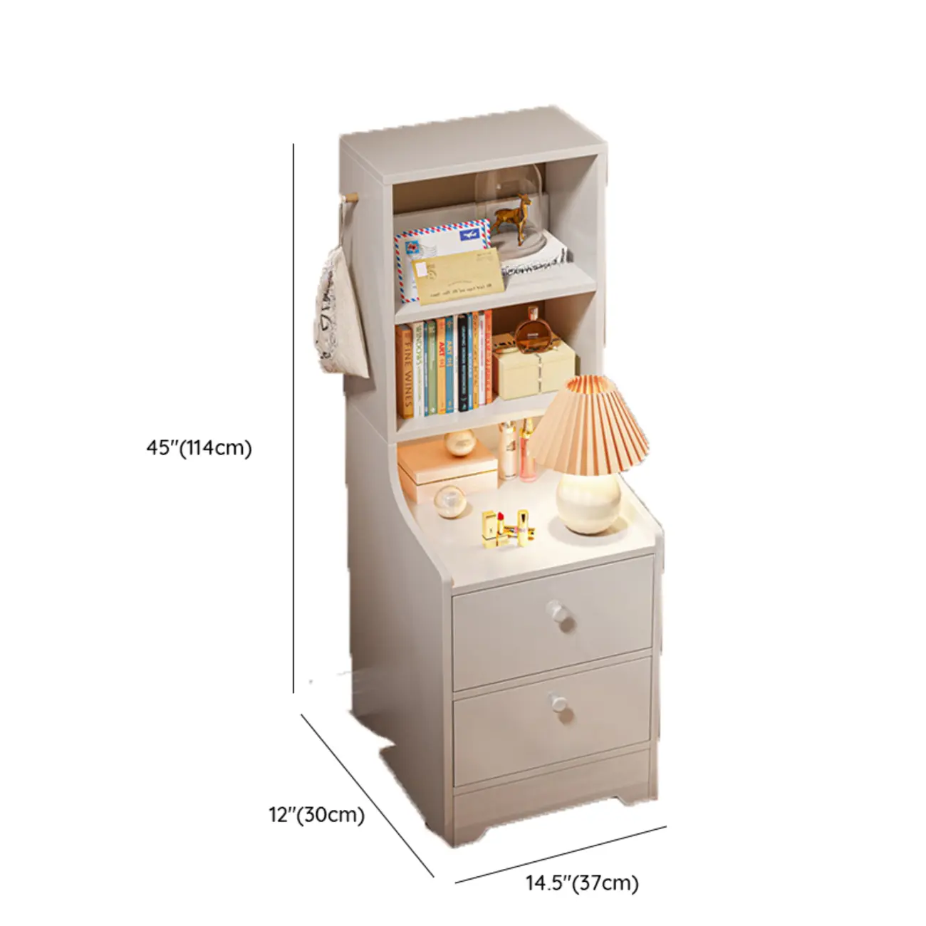 Simple White Natural Wood 2-Drawer Nightstand