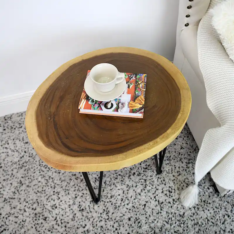 Natural Solid Wood Round End Table Coffee Table