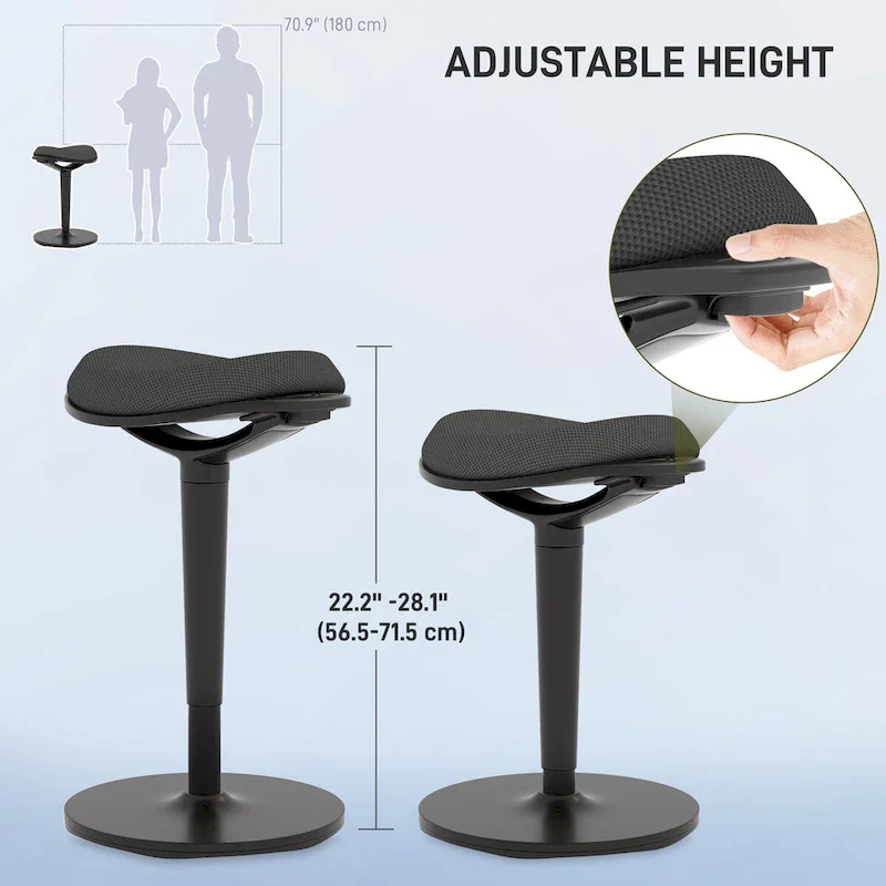 HOMCOM Standing Desk Chair, Ergonomic Backless Wobble Stool, Height Adjustable Tall Office Chair 22.2-28.1 Inches