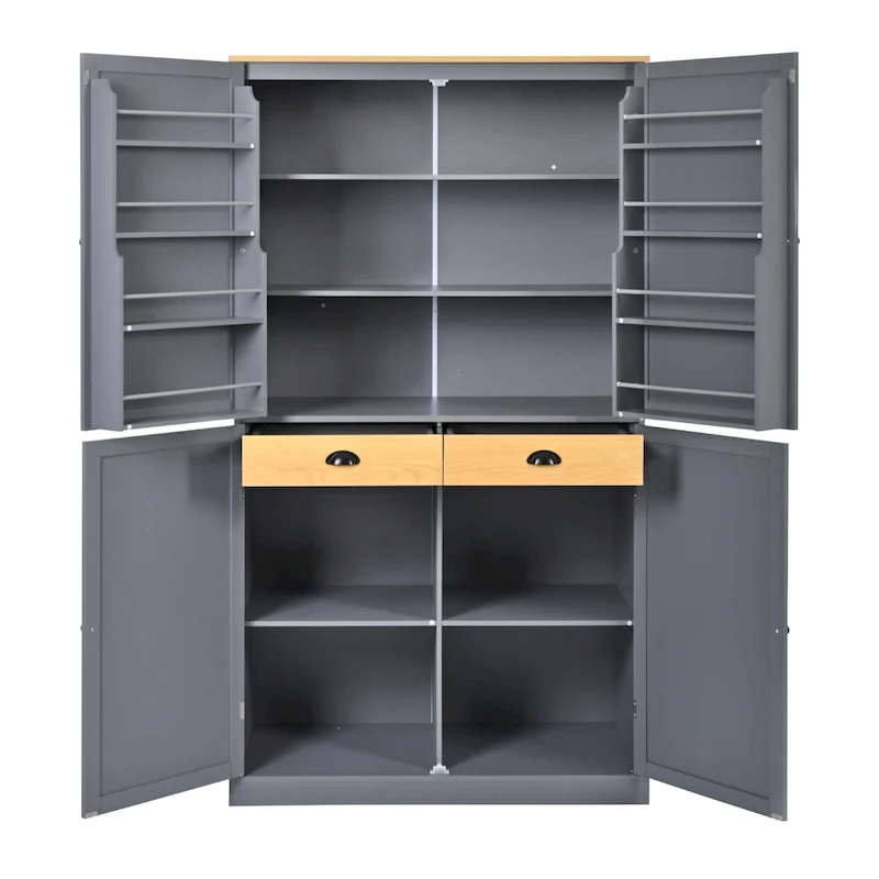 40.2x20x71.3 High Freestanding Kitchen Pantry Large Cupboard Storage Cabinet with 2 Drawers 2 Adjustable Shelves 8 Door Shelves