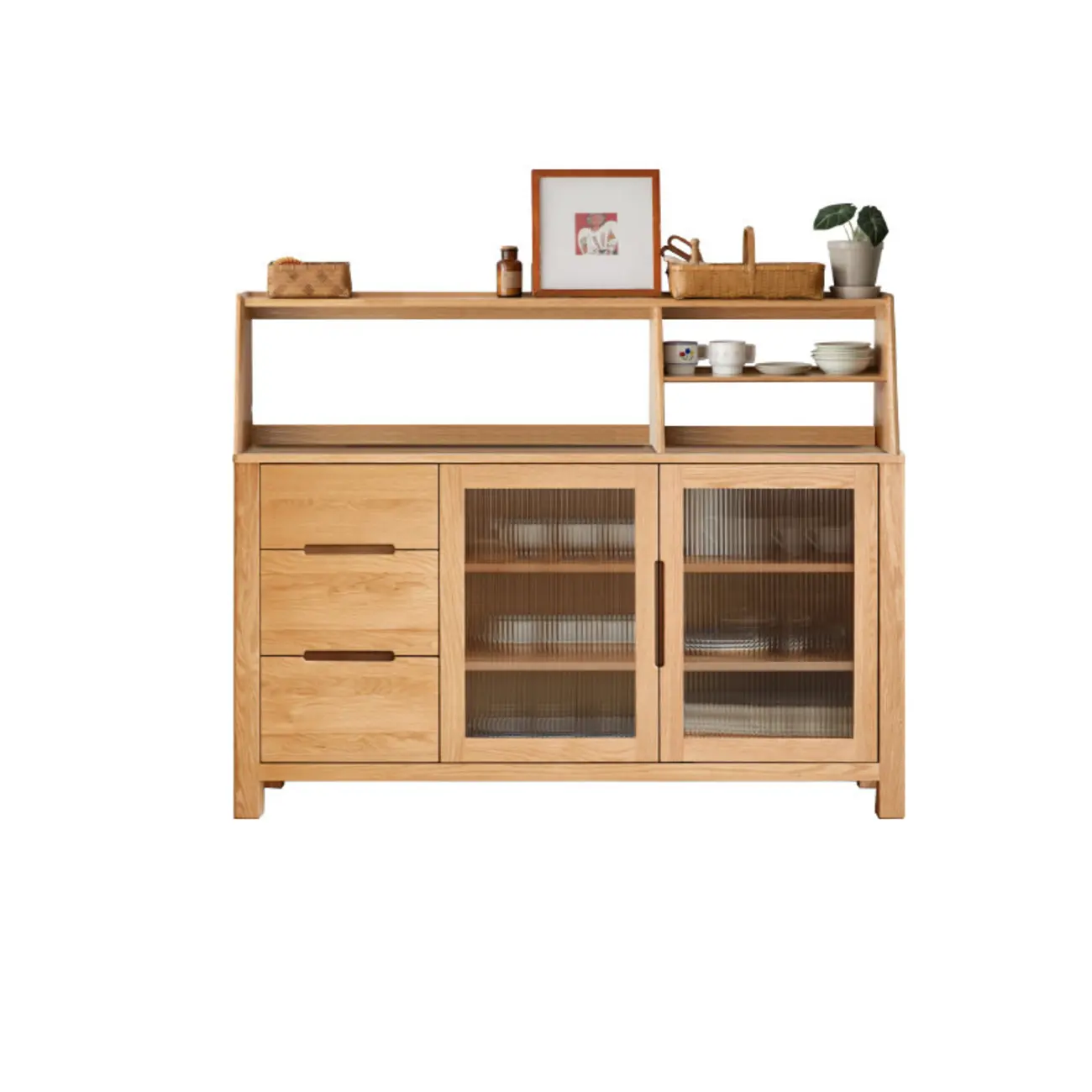 Modern Wood Sideboard with Shelves and Drawers