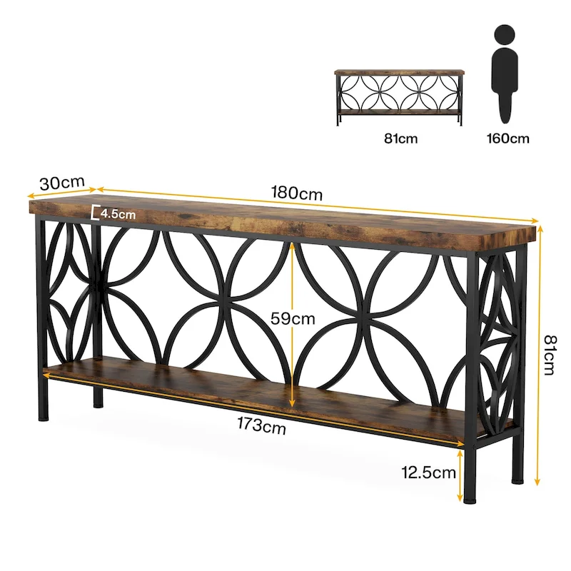 70.9 Inch Long Sofa Table, Industrial Console Table - 70.9 L  11.8 W  31.9 H