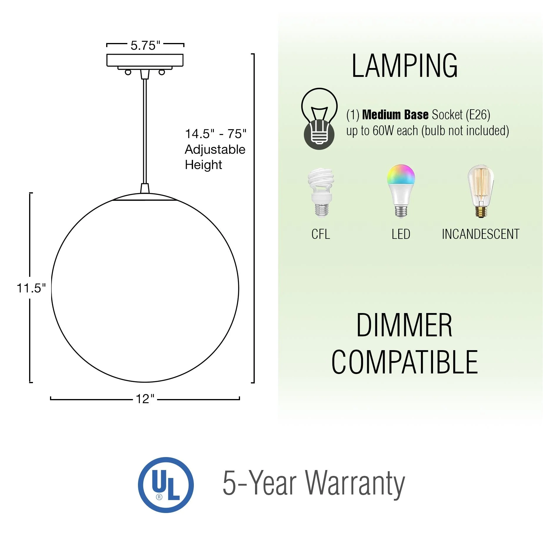 Ceres 12 Mid-Century Modern Hanging Orb Pendant Light