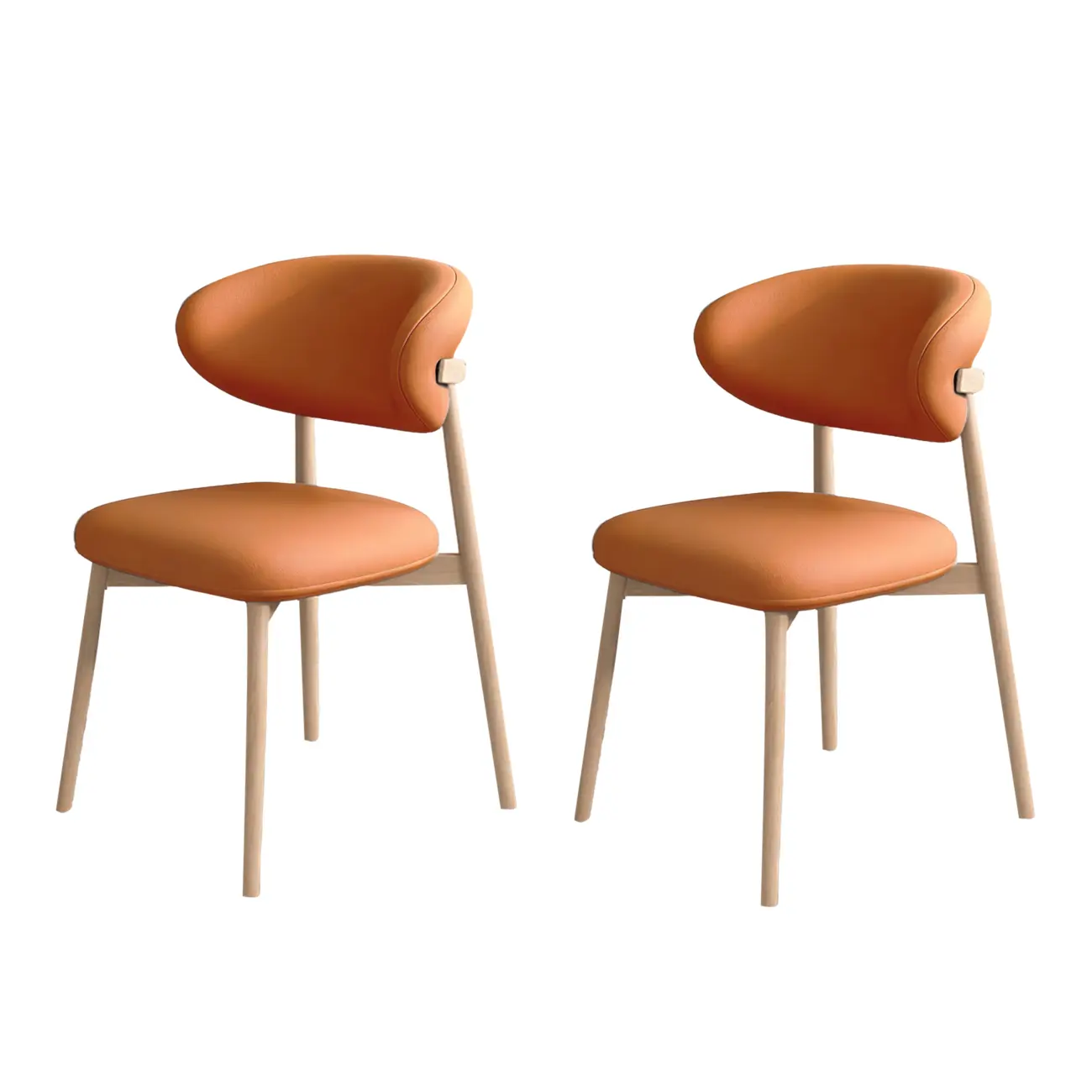 Modern Leather Wood Dining Chair Set of 2