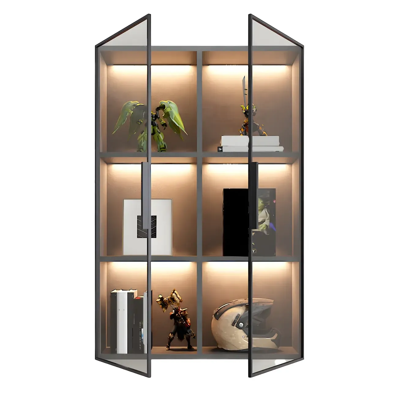 Black Multi-Shelf Wall-Mounted Wooden Display Cabinet