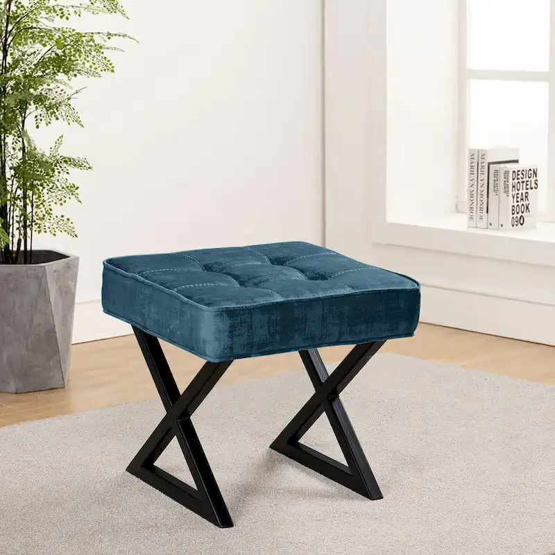Textured Velvet Ottoman Vanity Stool 18X18X17