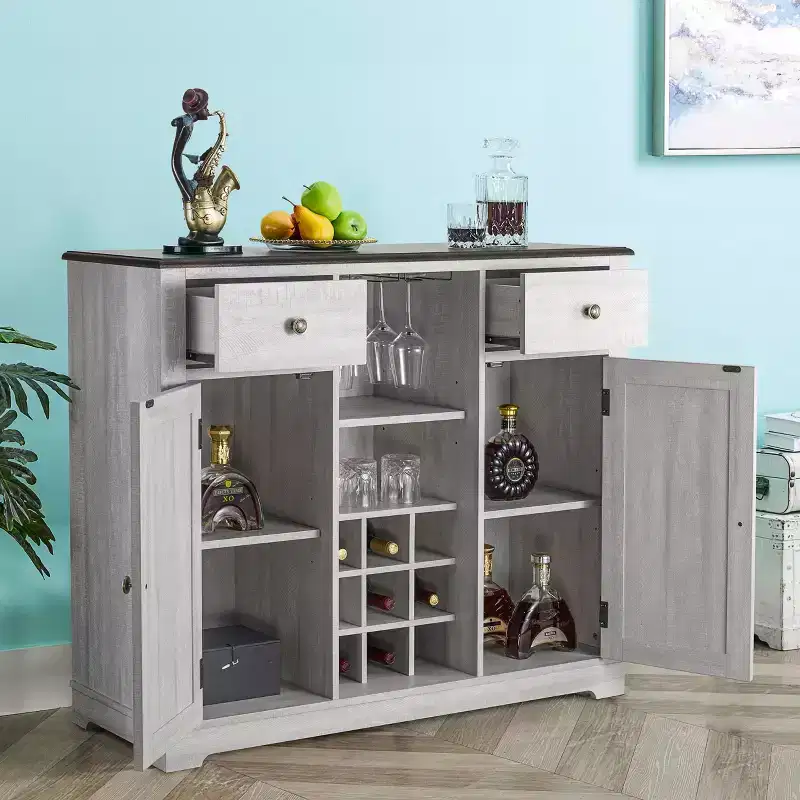 47" Wood Bar Cabinet with Brushed Nickel Knobs - Home Essentials