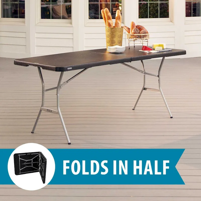 6-Foot Fold-In-Half Table, Black (Light Commercial)